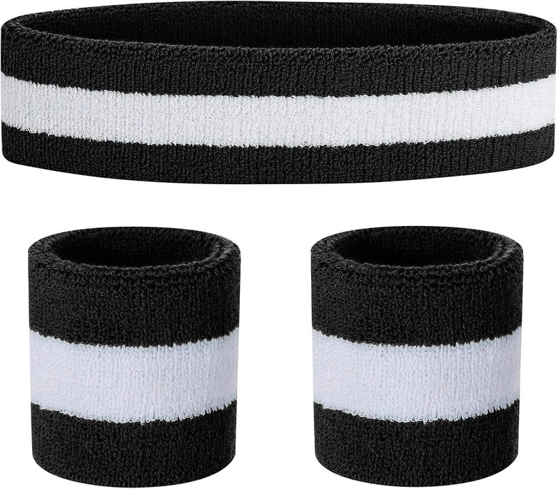 FACATH Sweatbands Headband and Wrist Set, Cotton Sweat Band for Athletic Men and Women, Sweatbands Sports Headbands for Working Out, Running, Basketball, Tennis, Yoga - Image 1